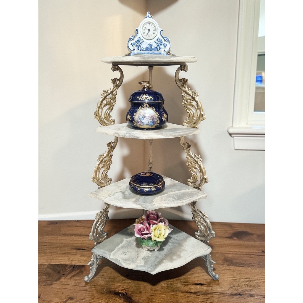 Vintage Rak Sudut Gold Marmer Onyx Mewah Antik Lawas