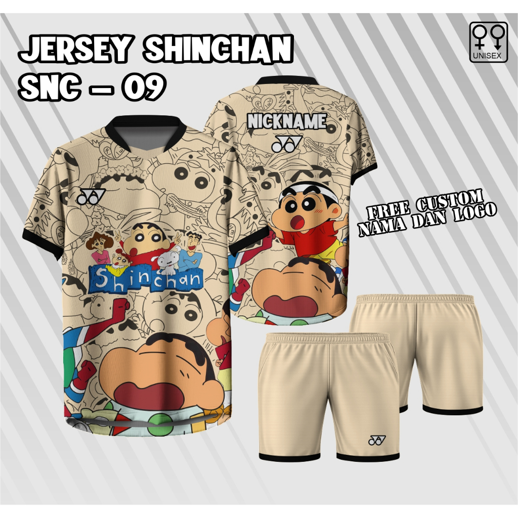 Jersey setelan Badminton Shinchan kaos badminton shinchan full print baju badminton custom nama logo