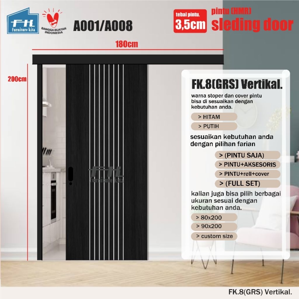 FK.8(GRS) Vertikal (A001/A008) pintu minimalis sleding door.