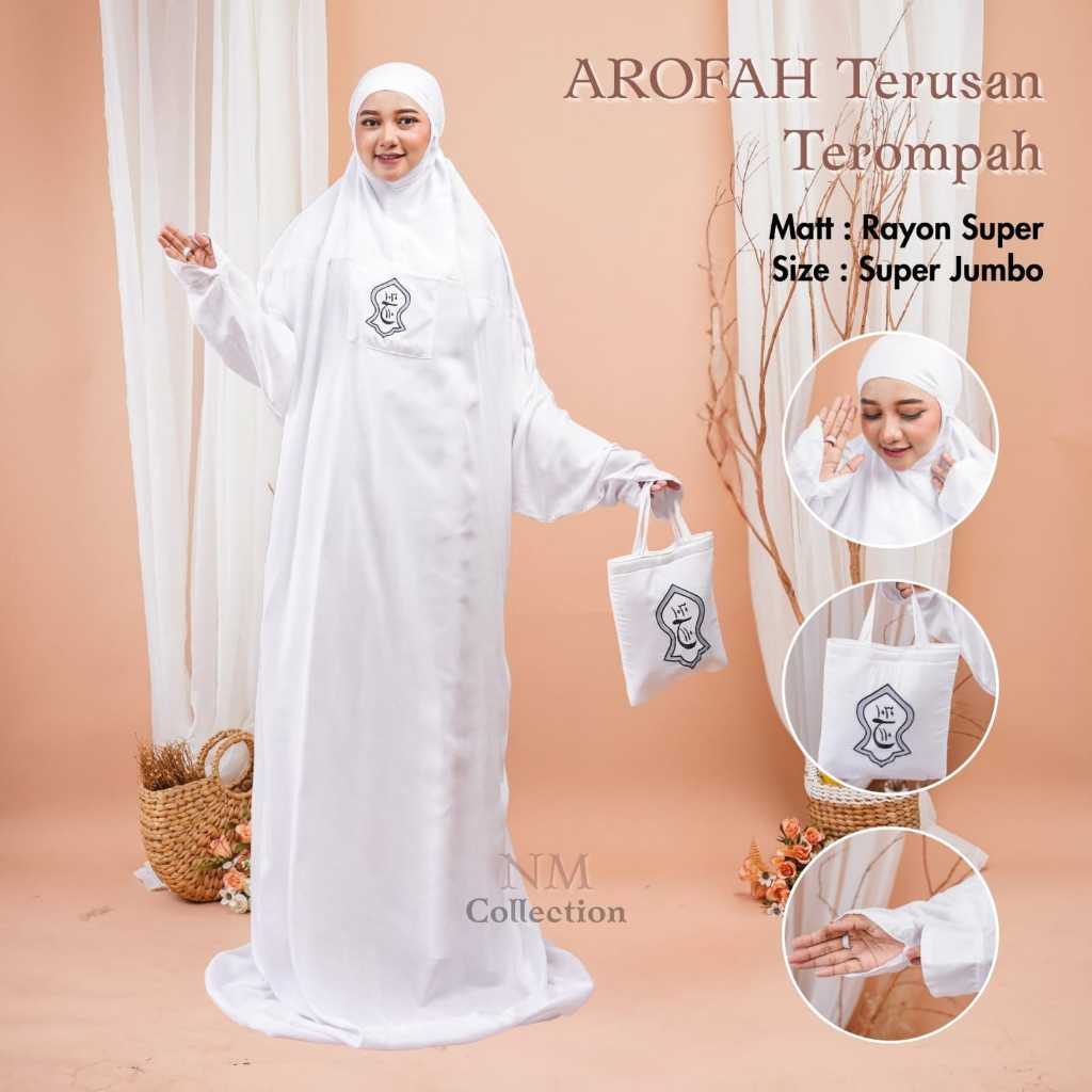 Mukena Terusan Putih Jumbo Arofah Renda dan Terompah