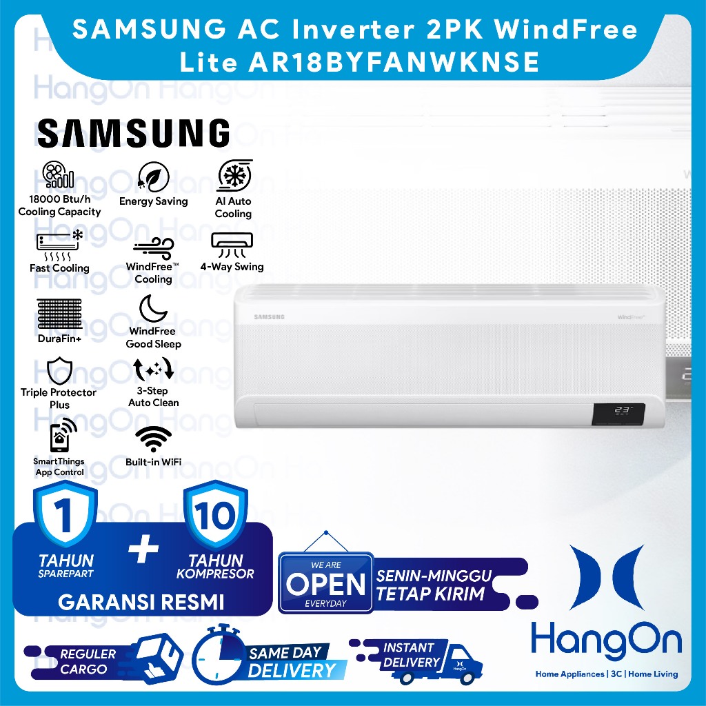 SAMSUNG WindFree Lite AC Inverter 2PK AR18BYFANWKNSE / AR18BYFANWKXSE Fast AI Auto Cooling 4-Way Aut
