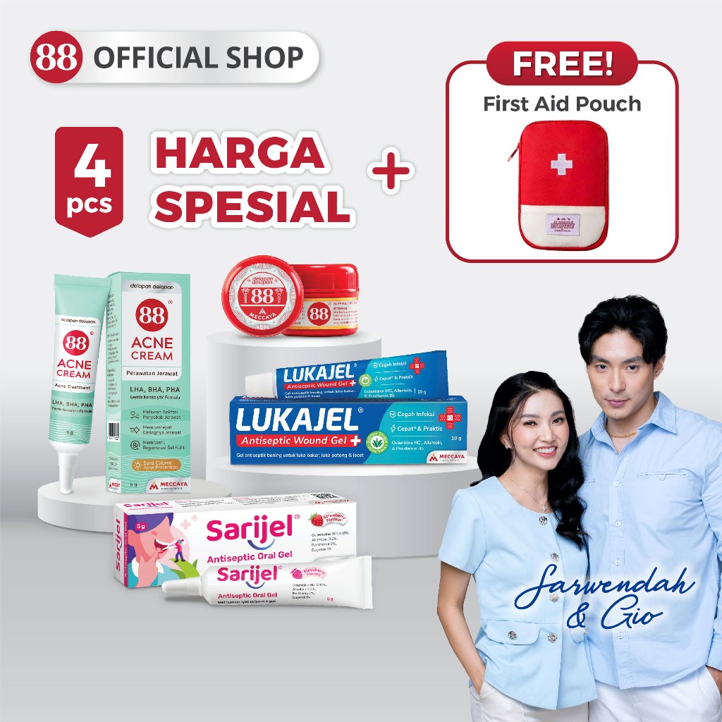 [SARWENDAH GIO FIRST AID KIT] SALEP 88 + LUKAJEL + SARIJEL + 88 ACNE CREAM + FREE First Aid Pouch | 