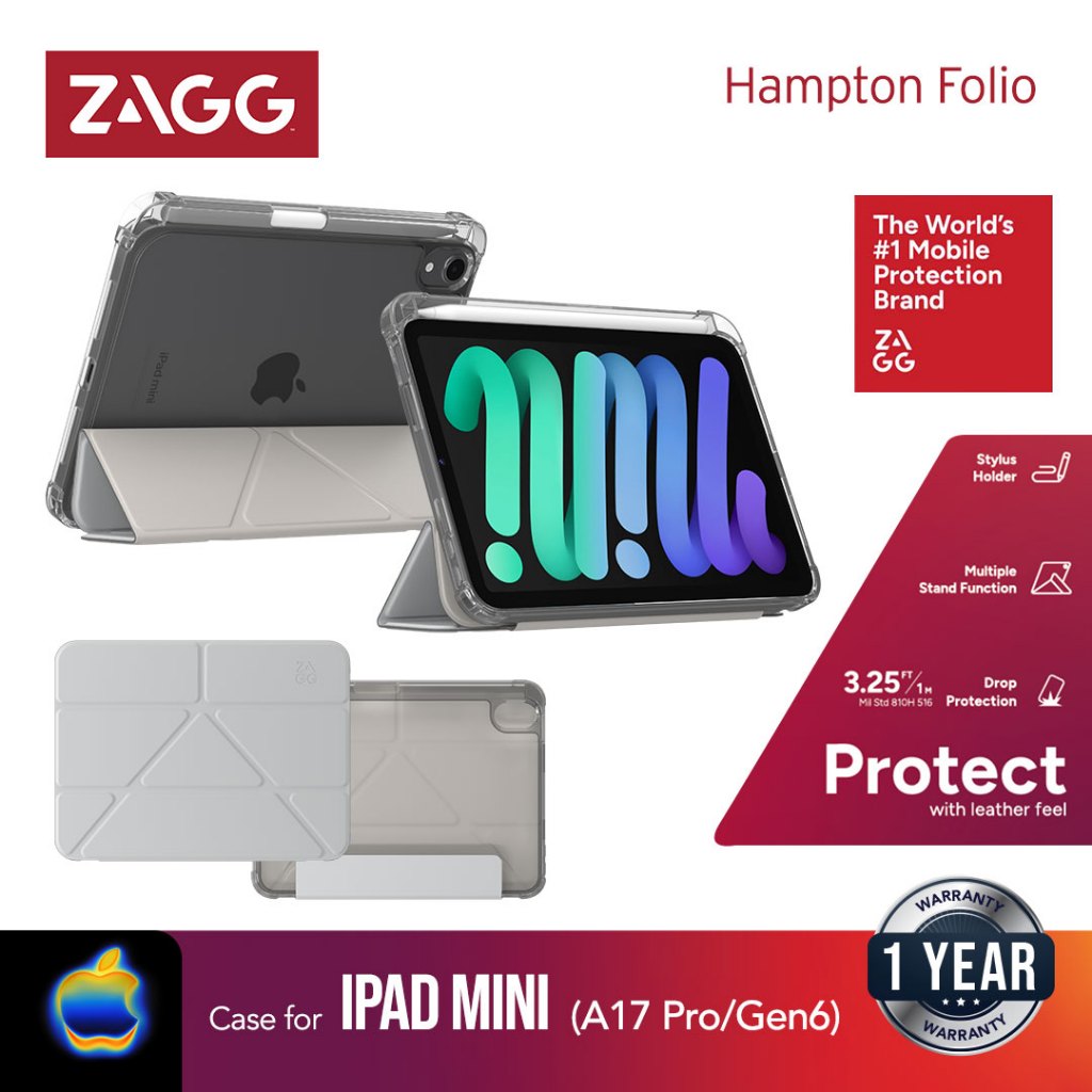 ZAGG Case For iPad Mini 6/7 Hampton Folio Casing - Lightgrey