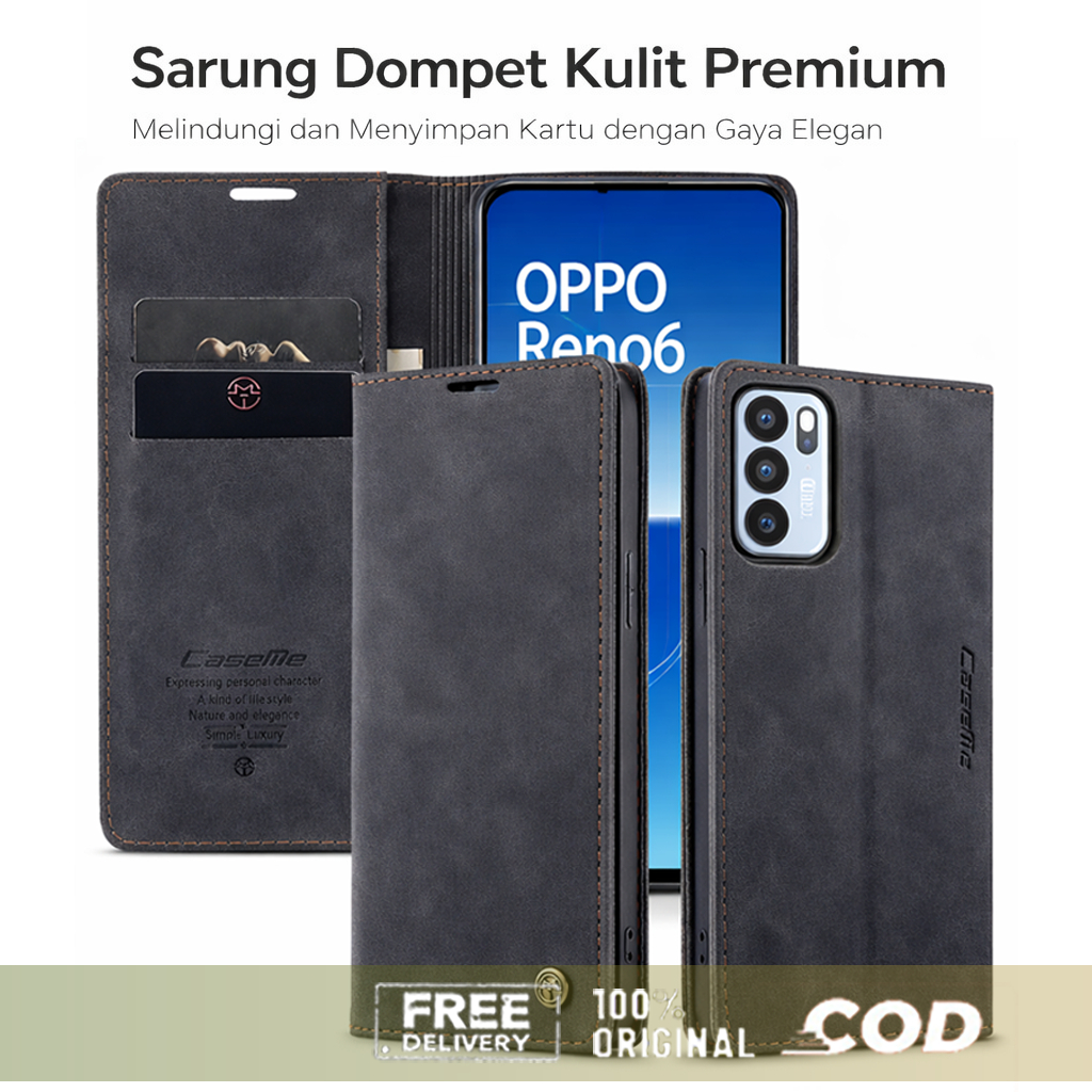 Casing OPPO RENO 6 4G RENO6 5G RENO5 F Caseme Case Dompet Kulit dengan slot kartu