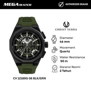 Jam Tangan CHRIST VERRA Pria Original CV 12189G-36 BLK/GRN