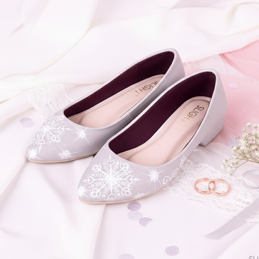 SLIGHT Sepatu Flats Lukis Frosty Silver (36-42) Ballerina Shoes Slip On | Sepatu pesta kondangan | W