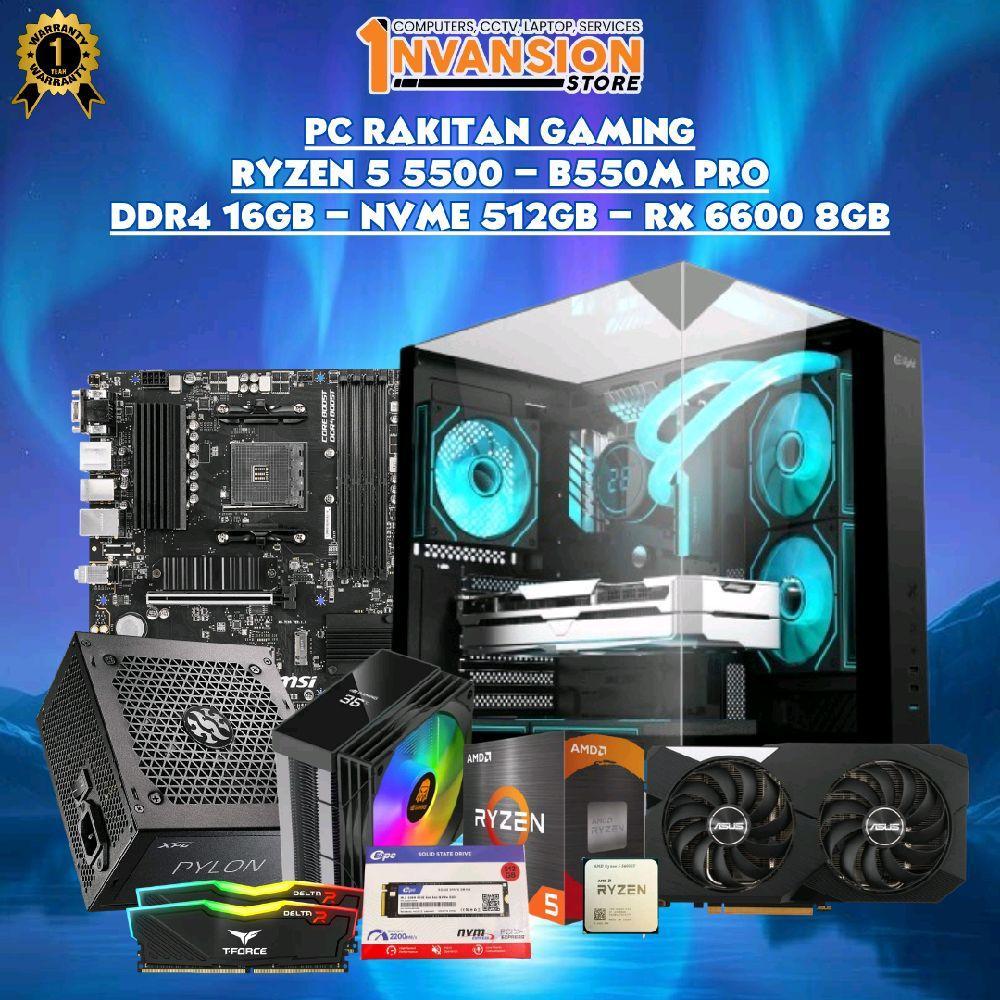 INV GAMING - PC RAKITAN RYZEN 5 5500 | B550M PRO | 16GB DDR4 | NVME 512GB | RX 6600 XT 8GB