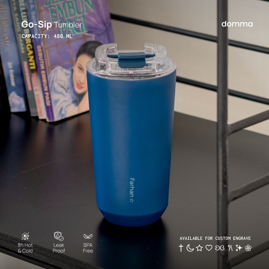 [Domma] Custom Engrave 480 ml Go-Sip Tumbler Hadiah Double Wall Stainless Steel Insulated Gelas Kopi