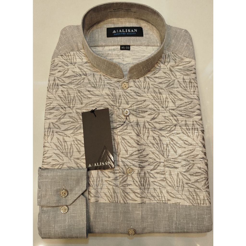 Kemeja Alisan Koko Fashion Lengan Panjang Motif Daun Reguler