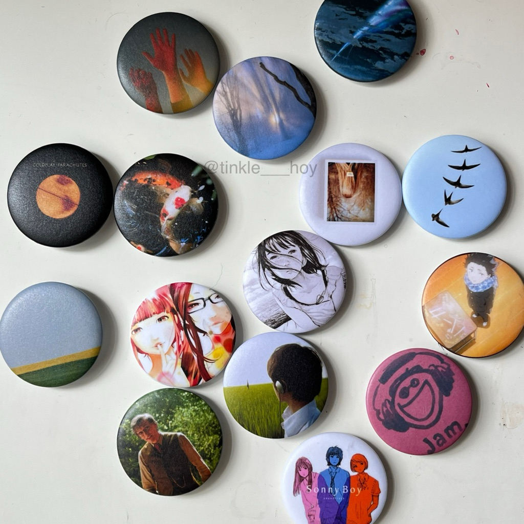 music album, anime, movies pin badge