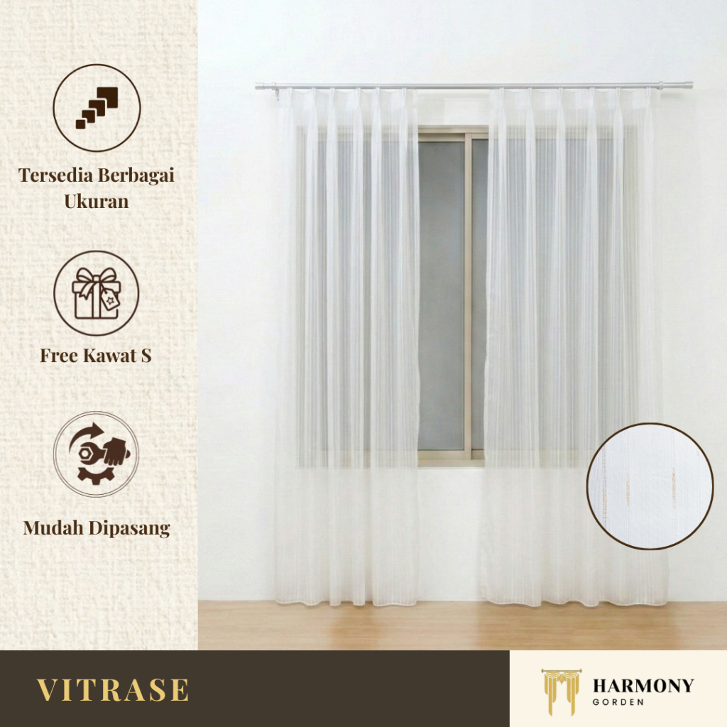 Vitrase Gorden Polos Vitrase Putih Import Premium Model Plisket Kawat S