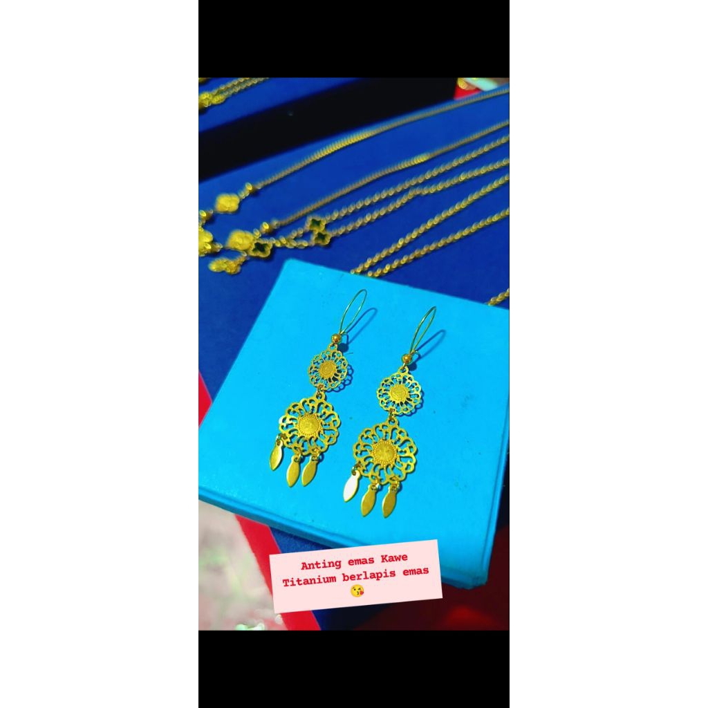 anting Dubai susun titanium asli berlapis emas asli 23 karat