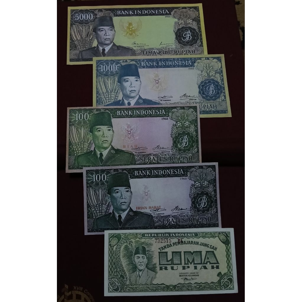 Uang Lawas Indonesia Repro Seri Presiden Soekarno 5 lembar