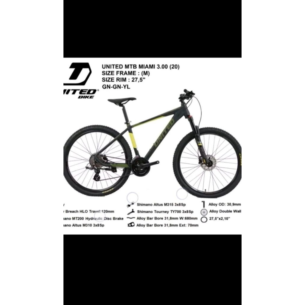 SEPEDA MTB UNITED MIAMI 3 27.5 SHIMANO 3X9 SPEED - NEW ORI