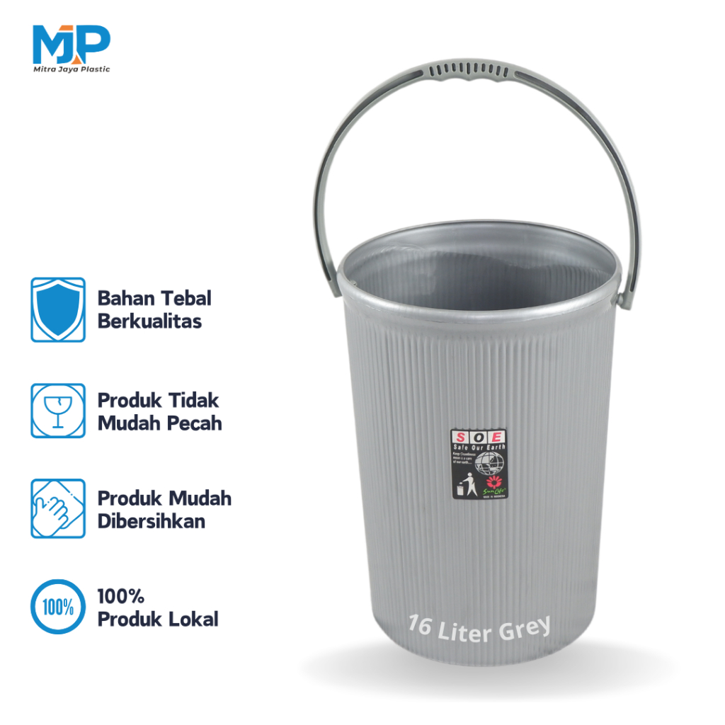Sunlife Rose Pail 16 L Abu Ember Plastik Serbaguna Kapasitas 16 Liter Jumbo Bahan PP Tebal Berkualit