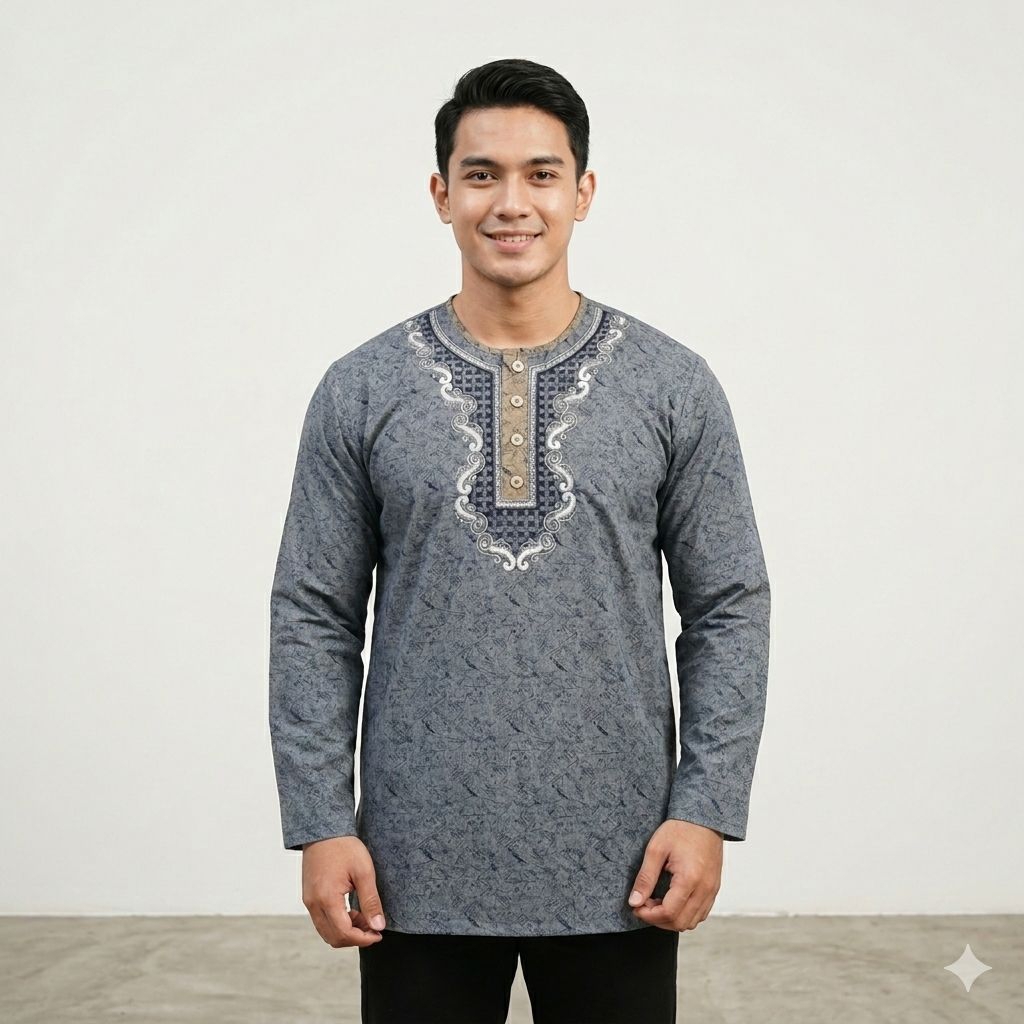 baju koko uje oblong lengan pendek panjang bordir