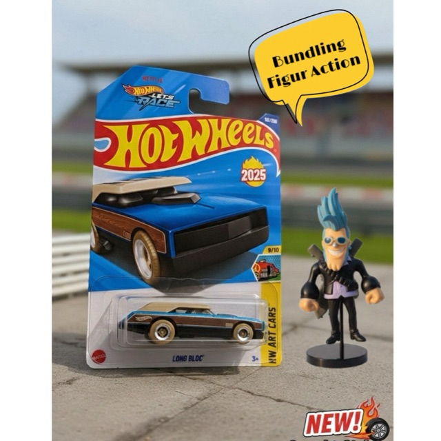 Paket Bundling Hot Wheels Mobil Long Bloc Netflix edisi "Kayu" dengan Action Figur Franky One Piece