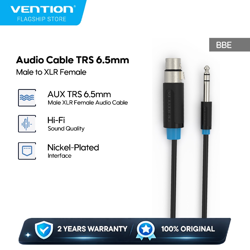Vention Kabel Audio AUX 6.5mm TRS Male To XLR Female Jack Audio Cable 10M 15M - BBE