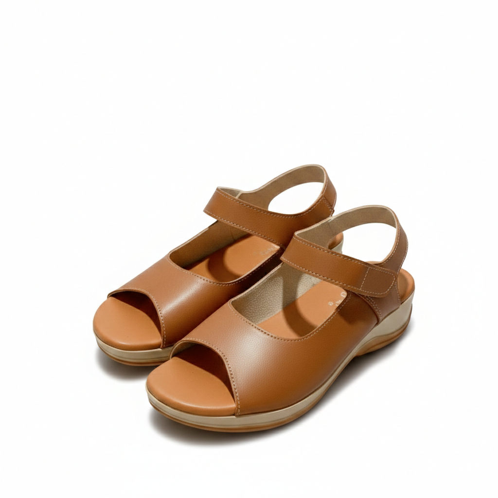 SIZKA BELLE Sandal Selop Wanita Velcro Leather Synthetic Tan Cream Hitam 37-40