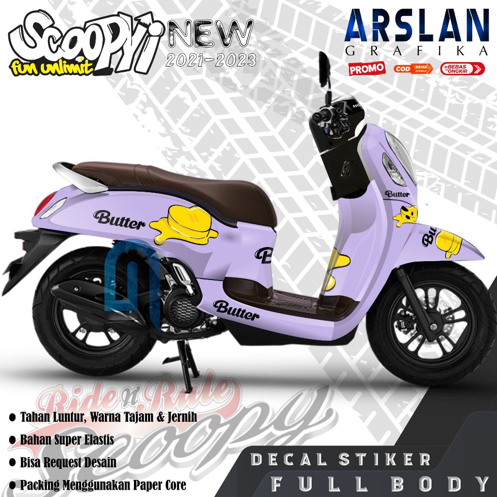 FULL BLOK Decal SCOOPY 2021/2022/2023 Full Body - Stiker Motor SCOOPY Simpel - Variasi Butter BTS