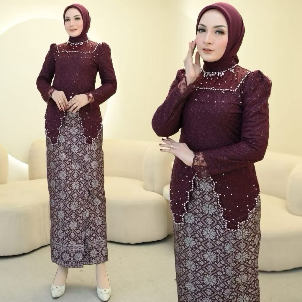 Kebaya Modern /Kebaya Rania Bahan brukat/  Kebaya Wisuda Kombinasi Payet/Kebaya Wanita Lace berfurin