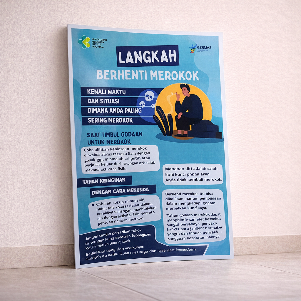 Poster Kesehatan Langkah Berhenti Merokok, Poster Bahaya Rokok, Poster LAMINASI GLOSSY Siap pakai