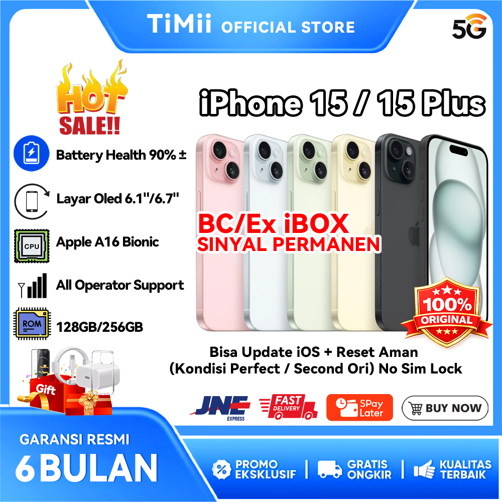 iPhone 15 / 15 Plus iBox Original 128GB 256GB Second Bekas Fullset Mulus Inter Unlock IMEI Terdaftar