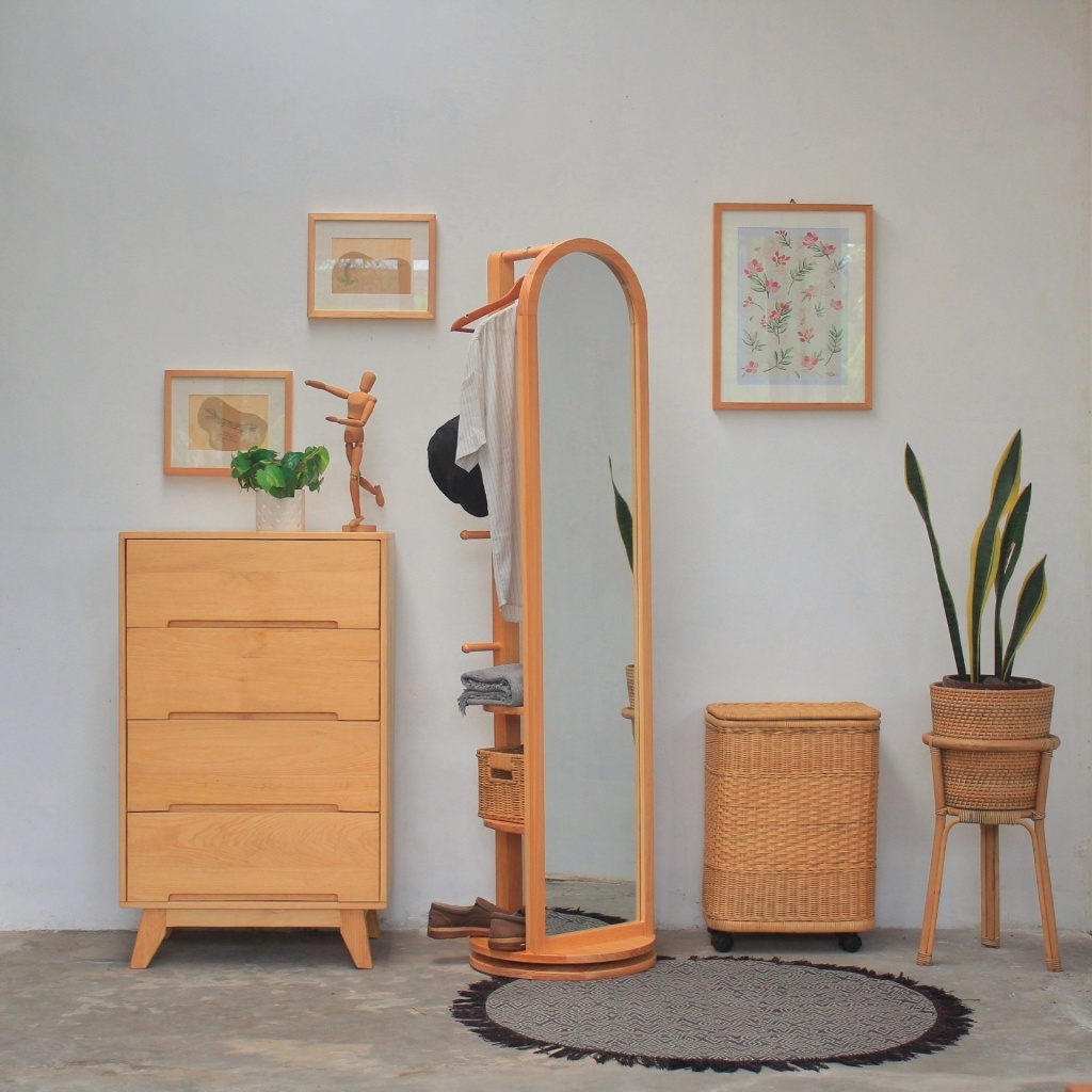 Uwitan Ona Standing Mirror - Cermin Full Body Aesthetic OOTD Multifungsi Rak Kosmetik Make Up Organi