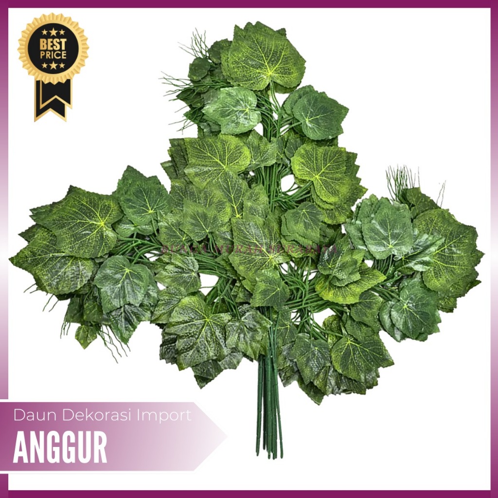 1 Lusin Daun Anggur Artificial Import 12 Pcs Daun Dekorasi Backdrop Daun Hias Hijau Dekor Untuk Ruma