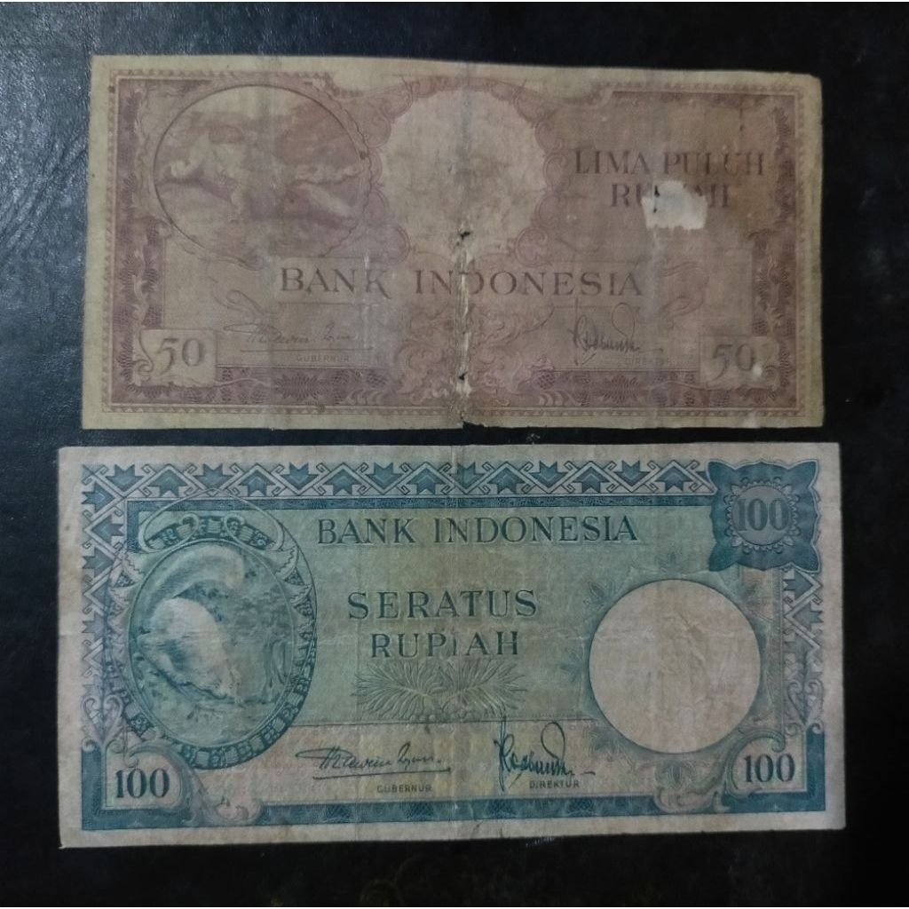 uang 50 & 100 seri hewan tupai 1957 jelek