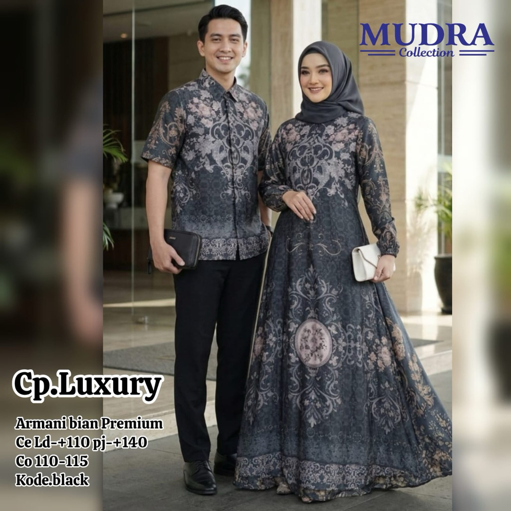CP LUXURY COUPLE LEBARAN MOTIF ORI MUDRA HIJAB SEPASANG GAMIS KEMEJA