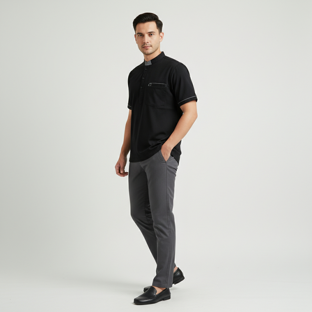 ERESTE Koko Rasyid Pria Lengan Pendek Hitam