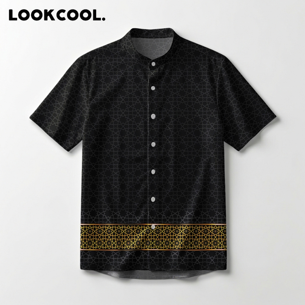 LOOKCOOL Koko Ramadhan Hitam Motif Geometris Islamic Star Gold Border