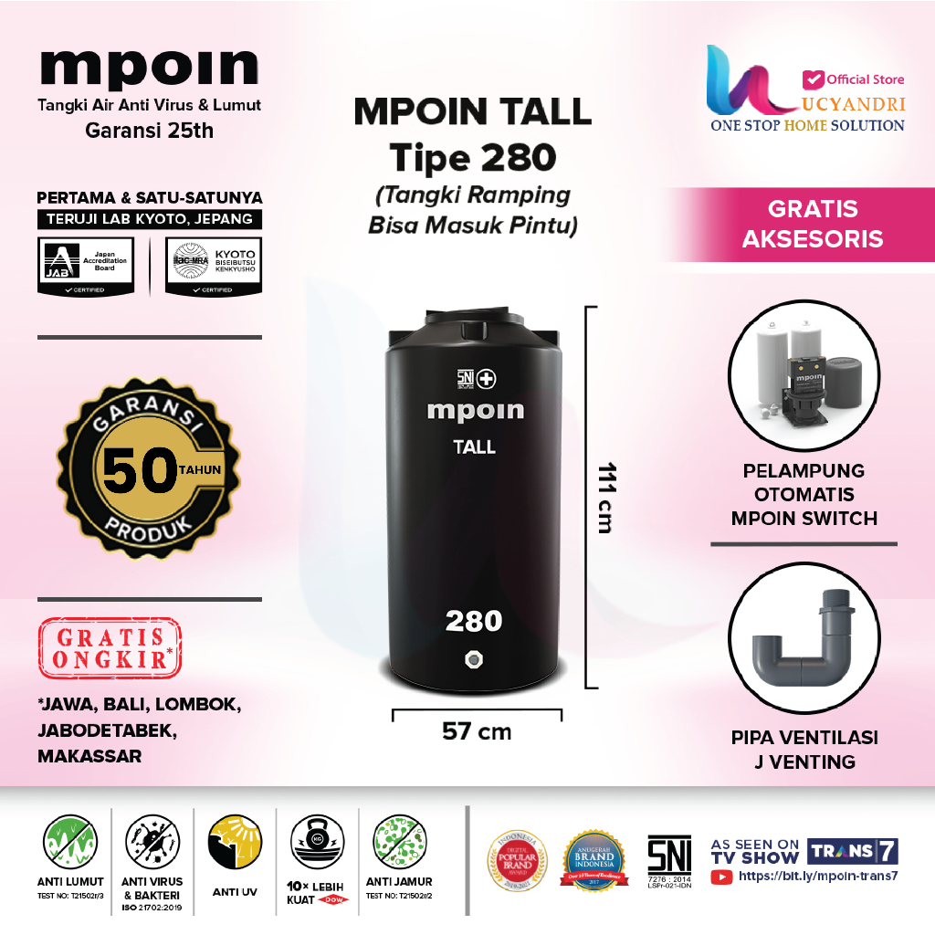 Tangki Air MPOIN PLUS 280 Tall Toren Tandon 280 Liter