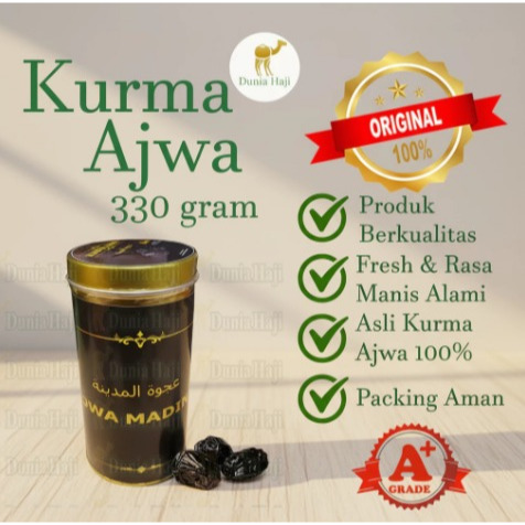 kurma ajwa 330gr lembut kemasan kaleng duha dates azwa kurma nabi empuk 100% asli madinah exclusive