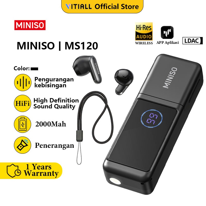 MINISO MS120 Bluetooth Headset 3 in 1 AI Translation Power Bank 2000mAh Senter High Power LED Displa