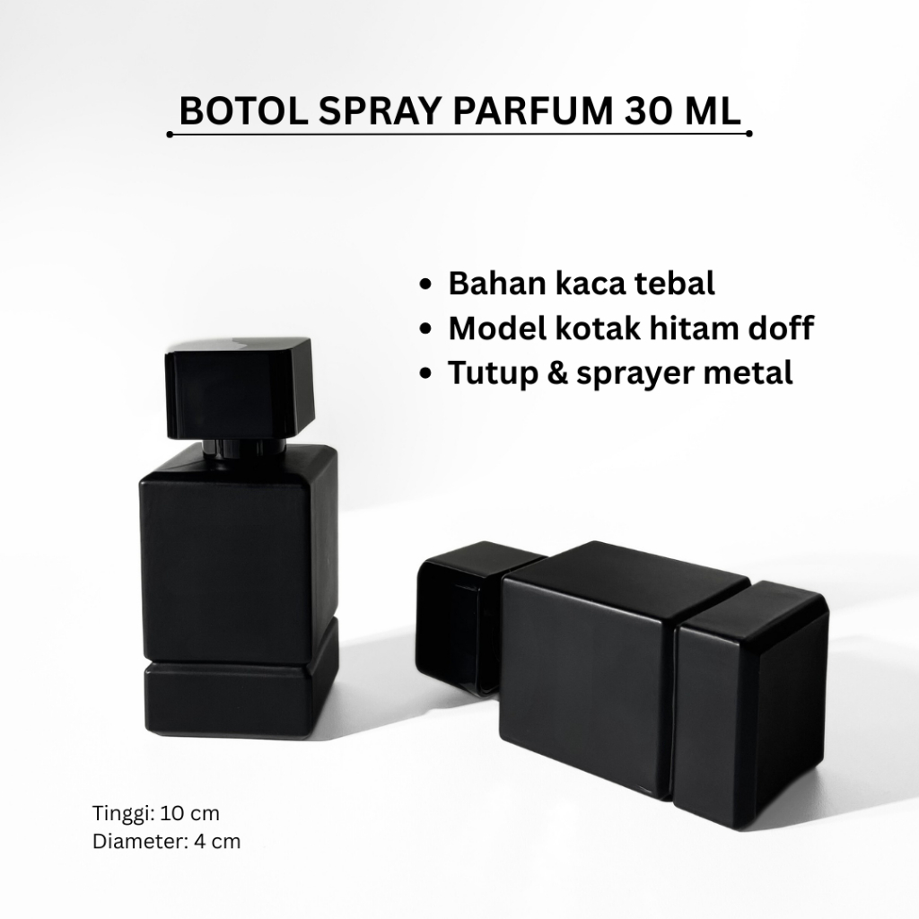 Botol Parfum Mewah 30ml Black Doff Matte | Kaca Tebal Tutup Hitam | Press Spray