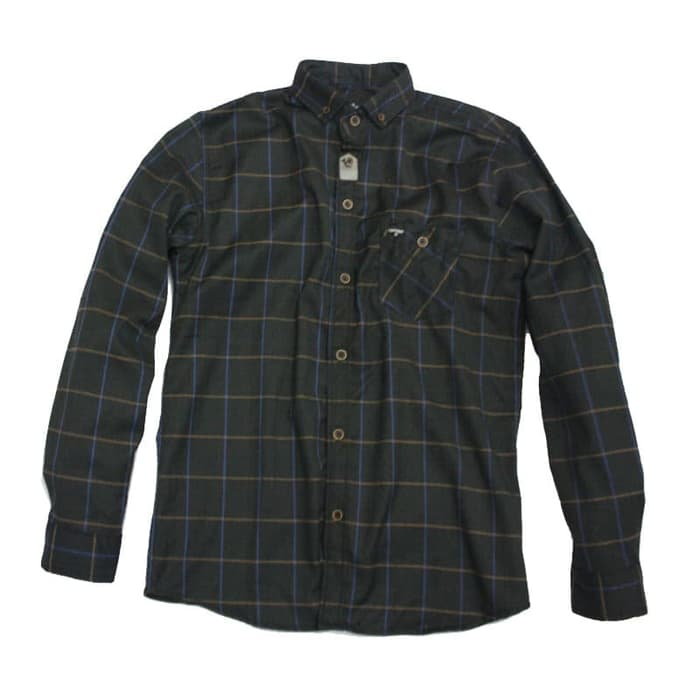 K13 Brill Eighty Eight Kemeja Flanel Pria Wanita Lengan Panjang Motif Kotak-Kotak Warna Hitam Garis 