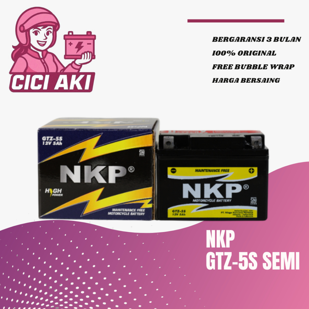 Aki Motor Kharisma Kirana ( Bkn Grande ) Aki Semi Kering Merk : NKP GTZ-5S MF
