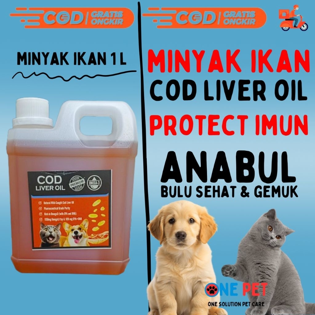 COD LIVER 1 LITER - Minyak Ikan COD Minyak Ikan Cair Suplemen Vitamin Kucing Penambah Nafsu Makan Ku