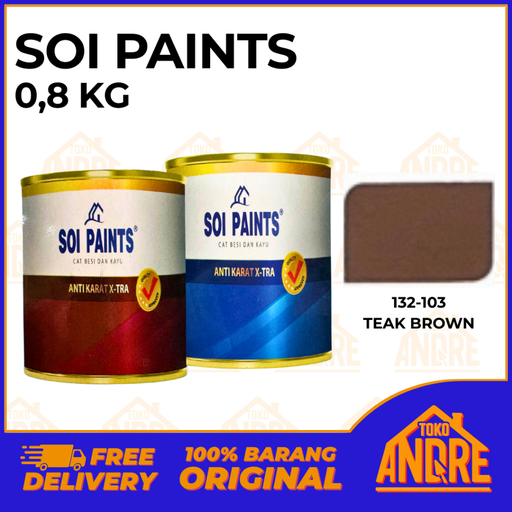 Soi Paints Cat Minyak Kayu dan Besi 0,8 Kg / 0,8 Kilo Teak Brown / Coklat Cokelat 132-103 Anti Karat