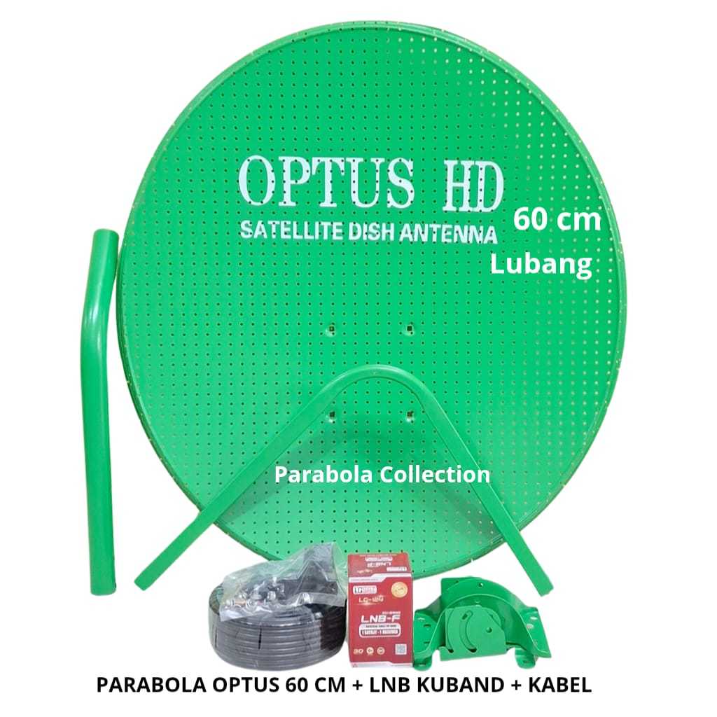 Parabola Mini Optus Hijau 60 cm Paket Kabel & Lnb Kuband Tanpa Receiver (Hijau Lubang)