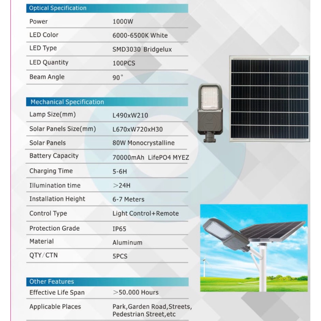 Lampu Jalan Solar Cell 1000W PJU Tenaga Surya 1000W Lampu Jalan Tenaga Surya 1000W 1000 Watt