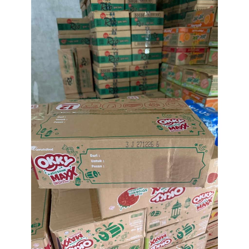 OKKY Jelly Drink MAXX Rasa Stroberi 200ml Isi 24 Cup – Minuman Jelly Drink Segar Kemasan Dus Grosir
