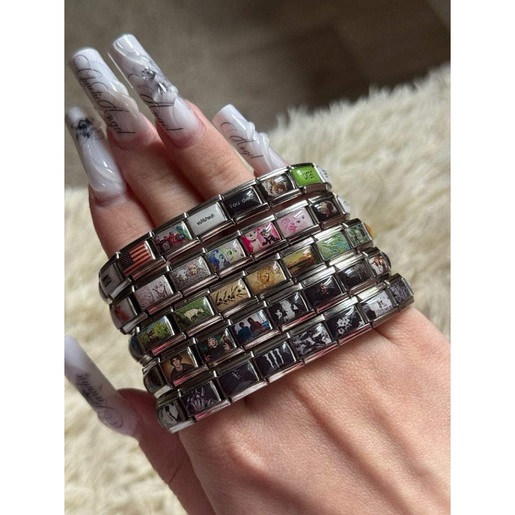Gelang Italian Charm Bracelet Aesthetic Viral | Custom Foto Nama Couple Bestie
