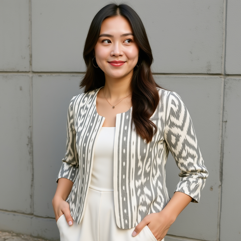 Atasan Batik Outer Blazer Tenun Rajut Wanita