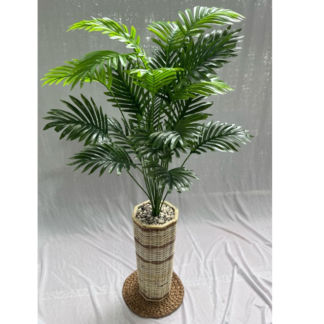 pohon palem artificial cabang 24  dengan vas rotan bulat tinggi 120cm palm artificial dekorasi rumah