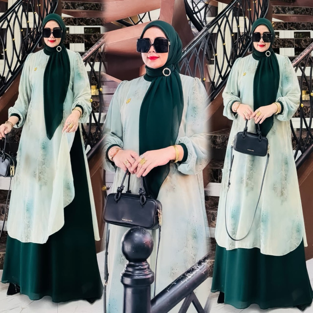 Layla Set Jilbab Motif Hijau // COD
