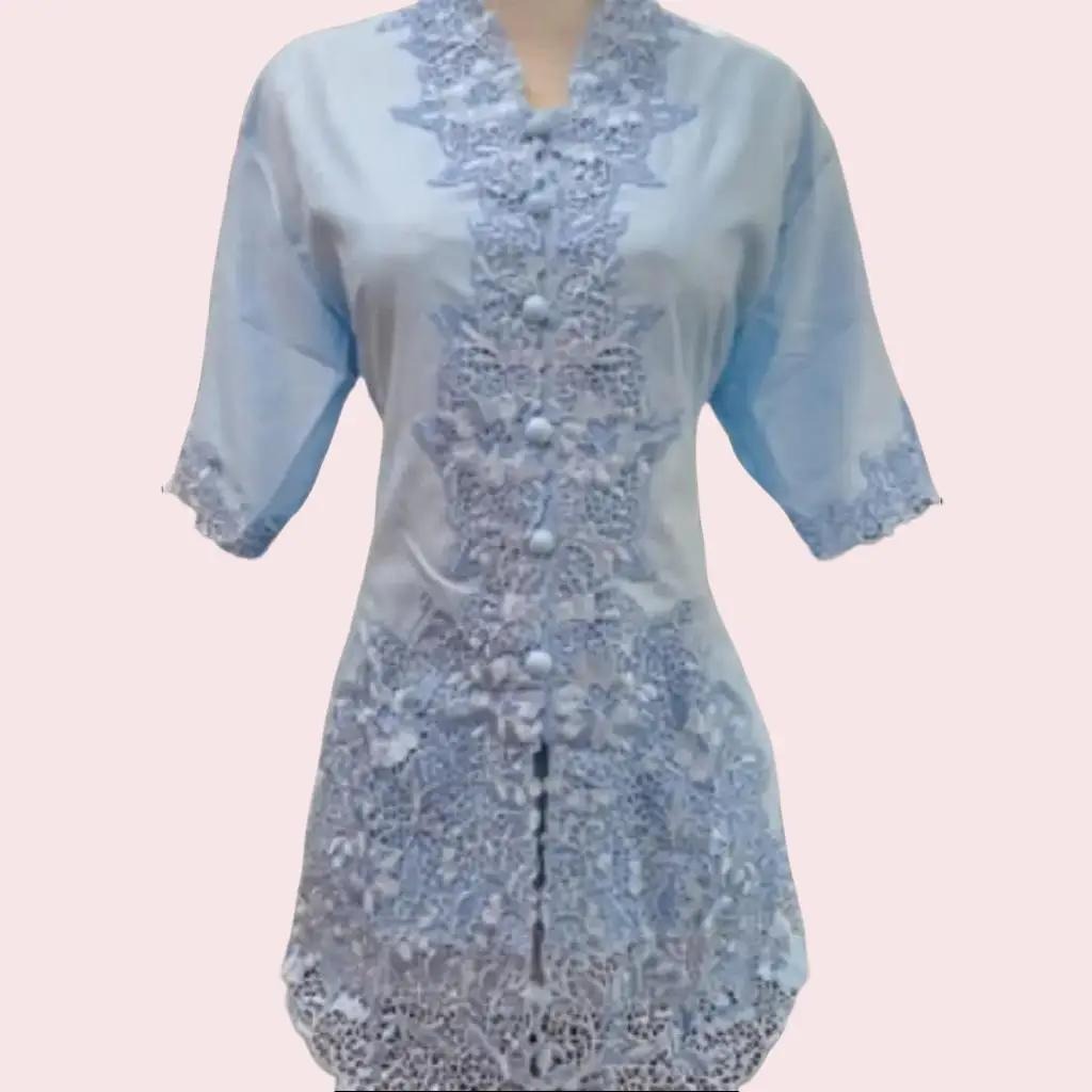 Atasan Kebaya Encim Bordir Polos Lengan Pendek Bahan Katun Premium Warna Baby Blue