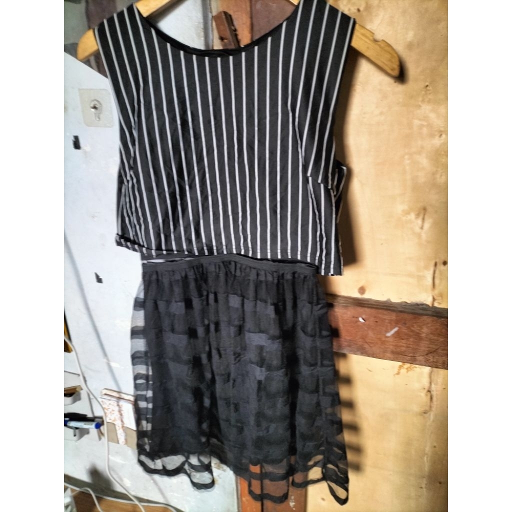 dress stripe flare rok skirt sleeveless kutung top atasan blouse rok stripe garis pita bow ribbon hi